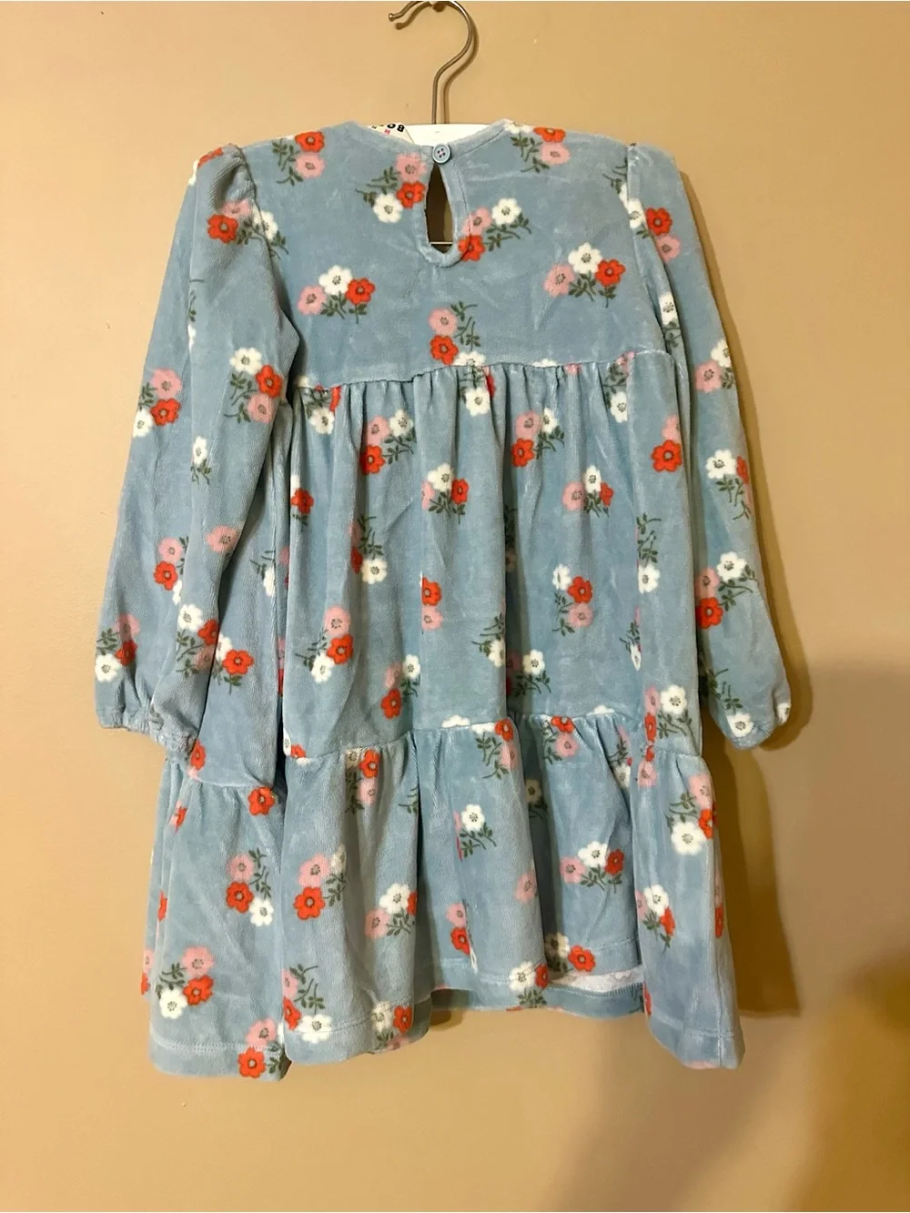 Mini Boden Girls' Blue Floral Velour Tiered Dress